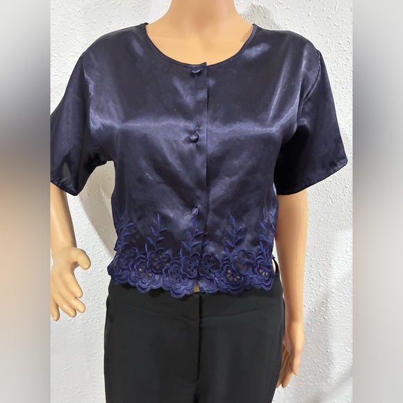 Victoria's Secret Blue Embellished Short Sleeve Blouse - Picture 1 of 6